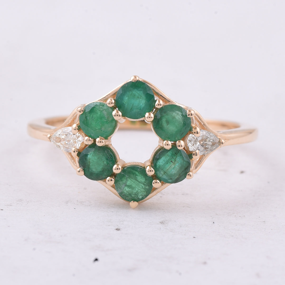 0.94 Ct Round Natural Emerald 14K Gold Ring