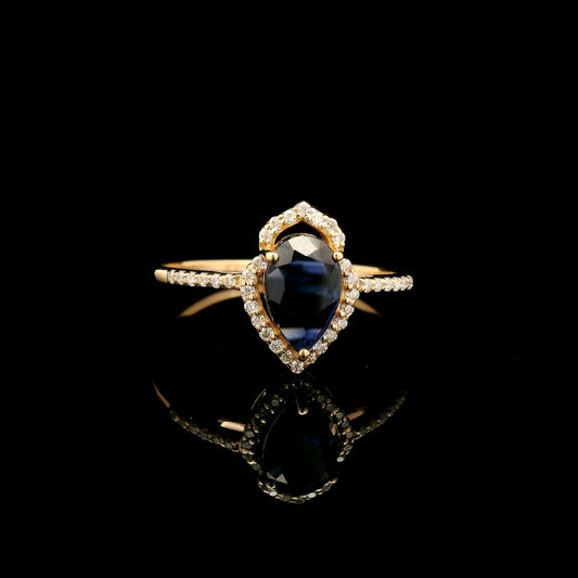 0.89 Ct Pear Mixed Cut Lab Grown Sapphire 14K Gold Ring