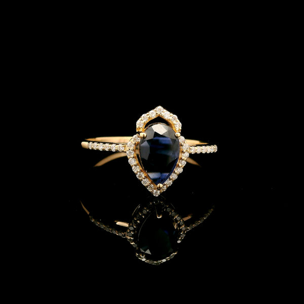 0.89 Ct Pear Mixed Cut Lab Grown Sapphire 14K Gold Ring