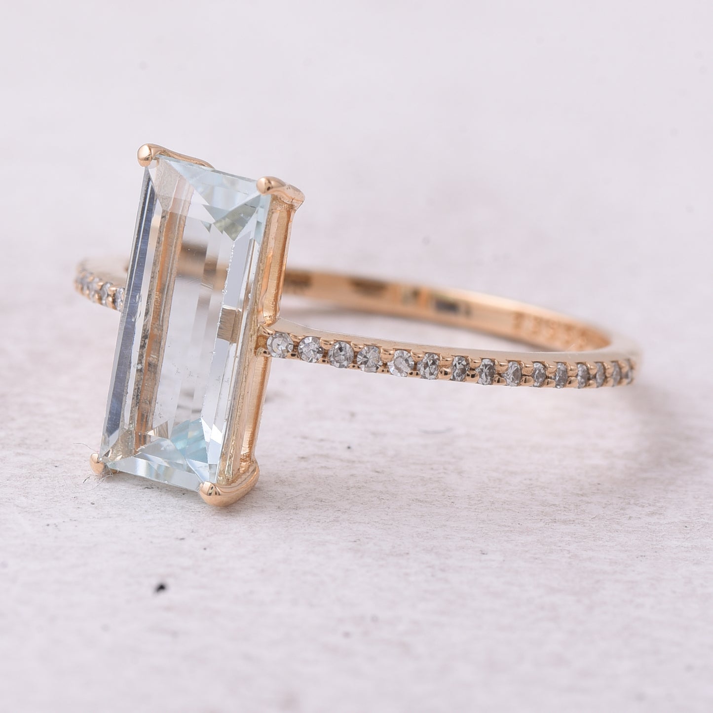 1.45 Ct Rectangle Step Cut Natural Aquamarine 14K Gold Ring