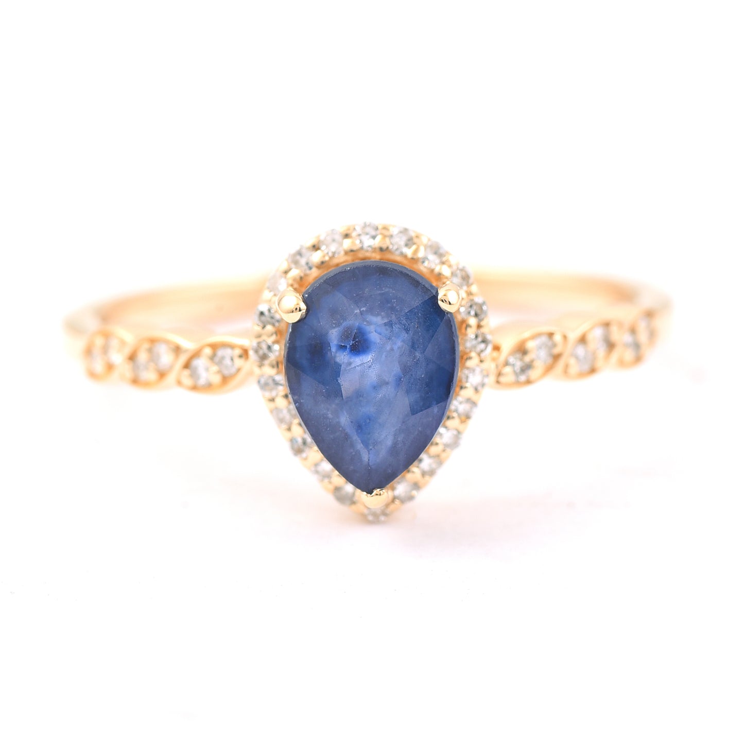 1.44 Ct Pear Mixed Cut Natural Sapphire 14K Gold Ring