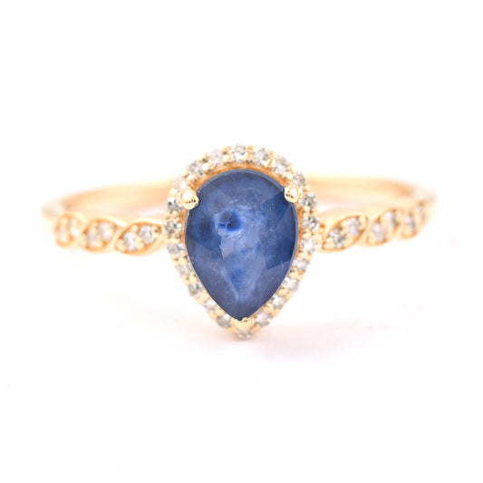 1.44 Ct Pear Mixed Cut Natural Sapphire 14K Gold Ring