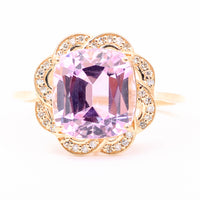 4.93 Ct Cushion Mixed Cut Natural Kunzite 14K Gold Ring