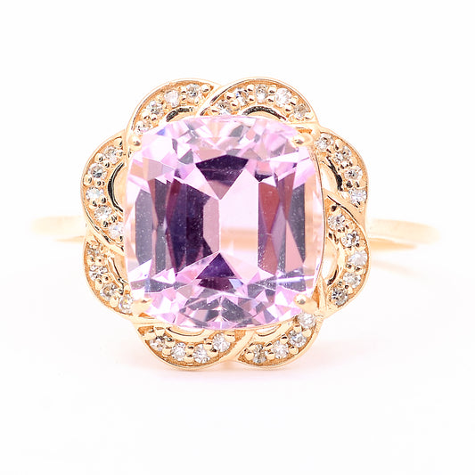4.93 Ct Cushion Mixed Cut Natural Kunzite 14K Gold Ring