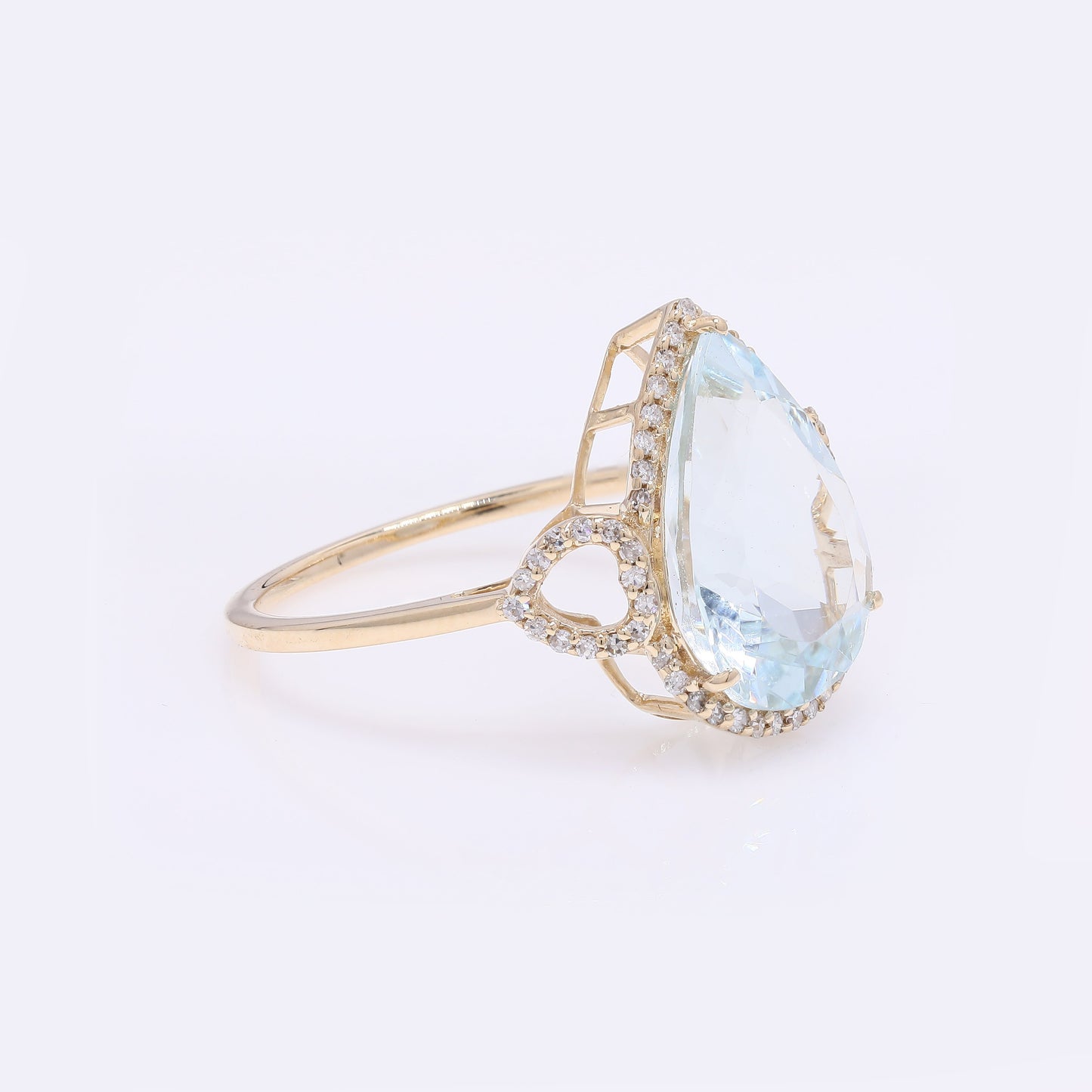 3.87 Ct Pear Mixed Cut Natural Beryl Aquamarine 14K Gold Ring