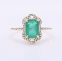 2.23 Ct Octagon Step Cut Natural Emerald 14K Gold Ring