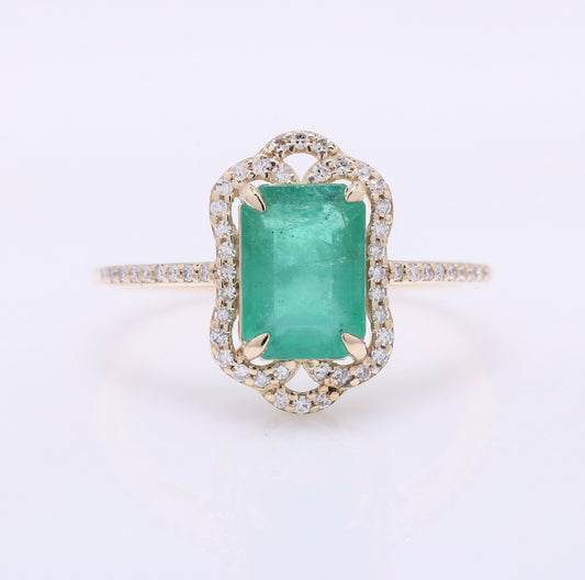 2.23 Ct Octagon Step Cut Natural Emerald 14K Gold Ring