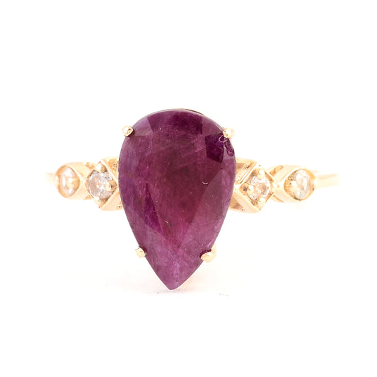 3.30 Ct Pear Ruby 14K Gold Ring