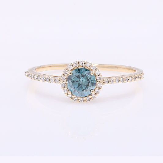 0.58 Ct Round Blue Diamond 14K Gold Ring
