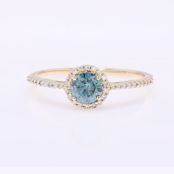 0.58 Ct Round Blue Diamond 14K Gold Ring