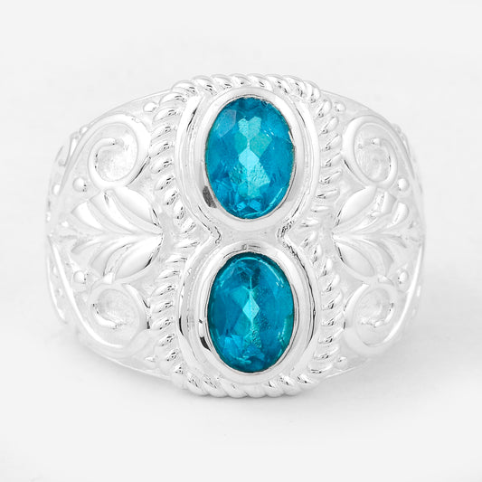 1.78 Ct Oval Pariba Topaz, 925 Sterling Silver Ring