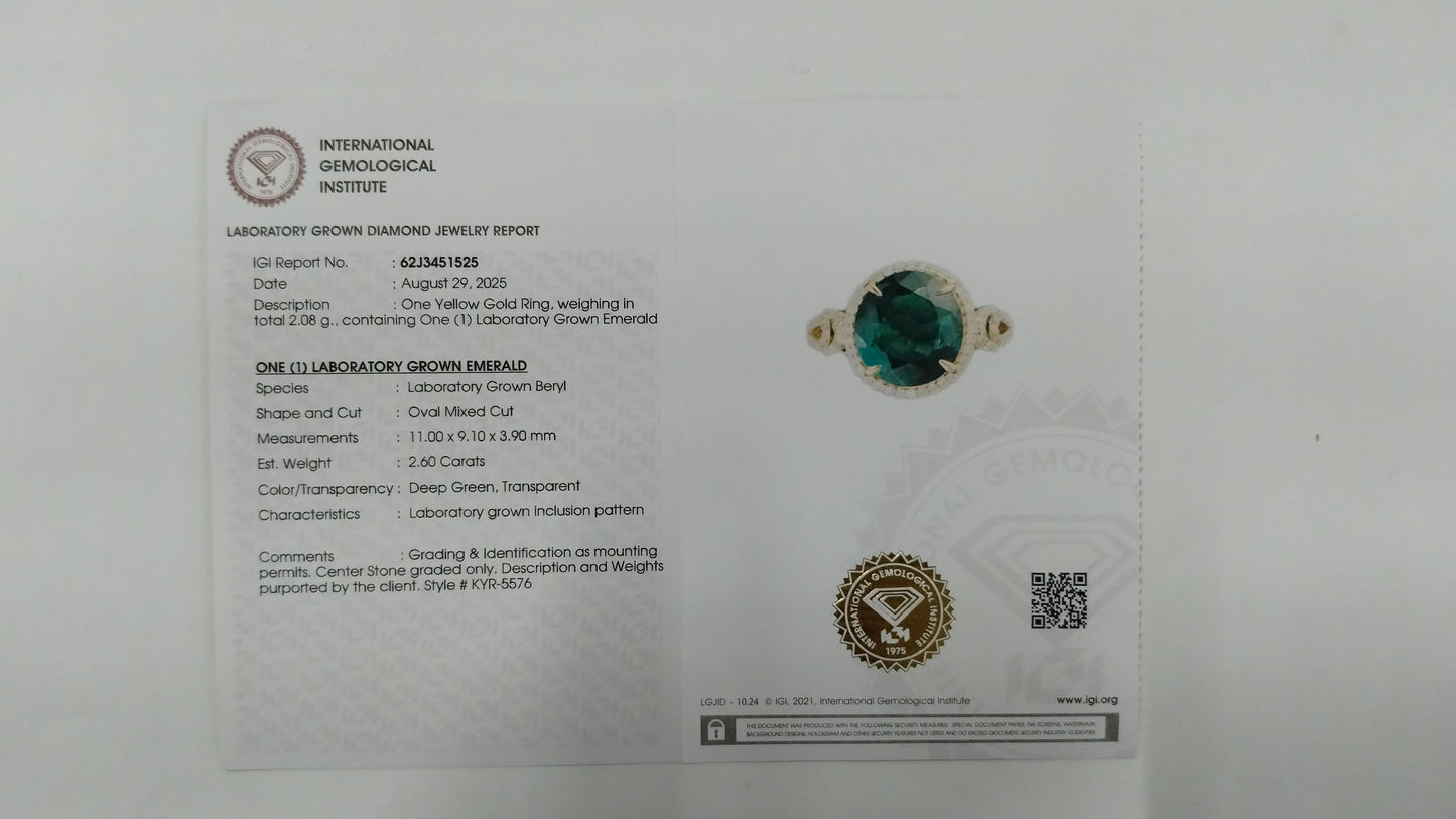2.80 Ct Oval Mixed Cut Lab Grown Emerald 14K Gold Ring