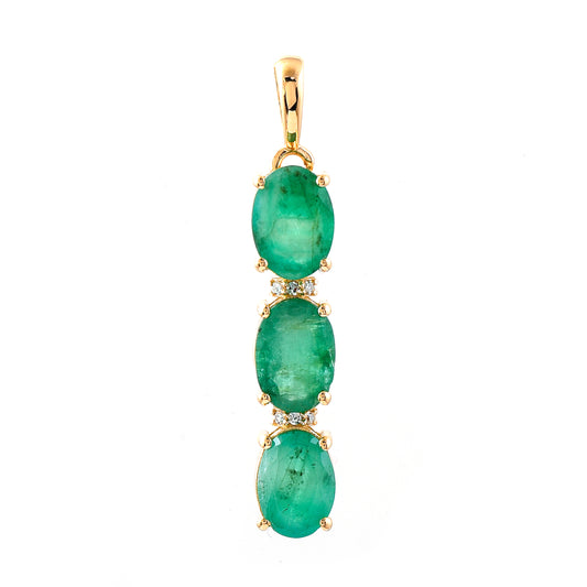 2.12 Ct Oval Mixed Cut Natural Emerald 14K Gold Pendant