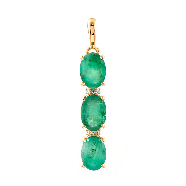 2.12 Ct Oval Mixed Cut Natural Emerald 14K Gold Pendant