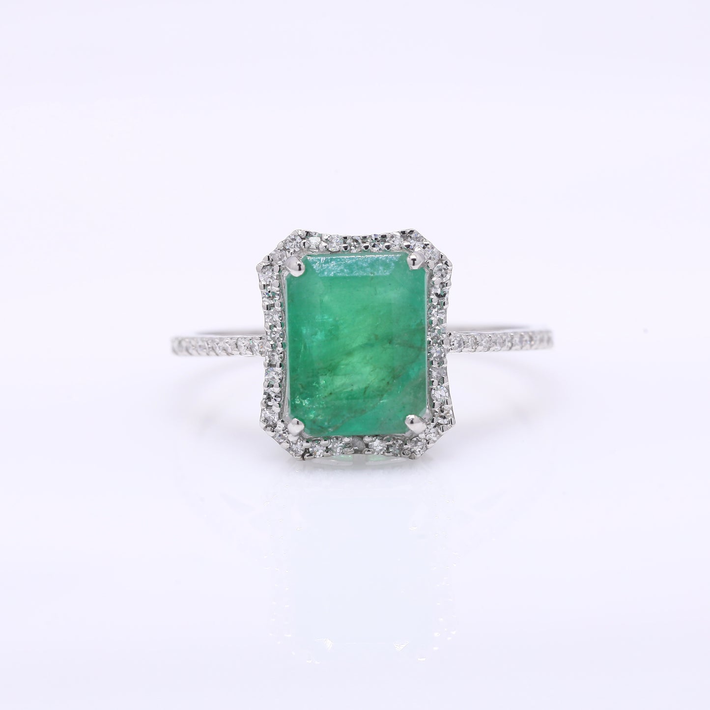 2.64 Ct Octagon Step Cut Natural Emerald 950 Platinum Ring