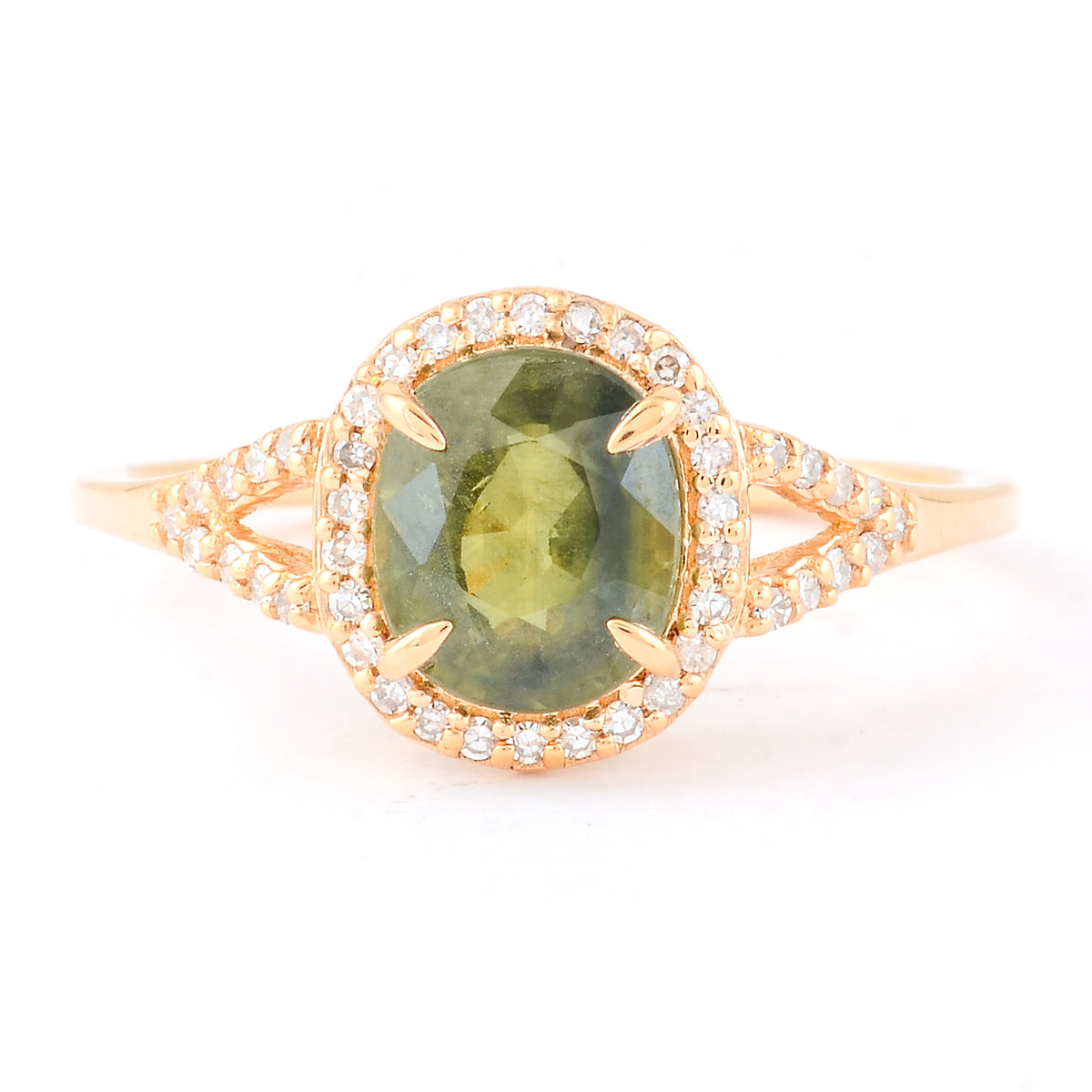 1.87 Ct Oval Mixed Cut Natural Green Sapphire 14K Gold Ring