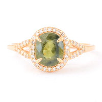 1.87 Ct Oval Mixed Cut Natural Green Sapphire 14K Gold Ring