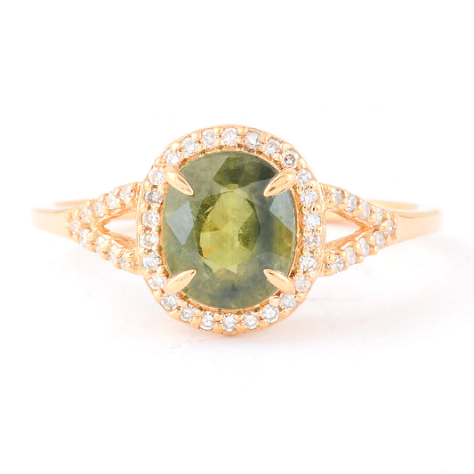 1.87 Ct Oval Mixed Cut Natural Green Sapphire 14K Gold Ring