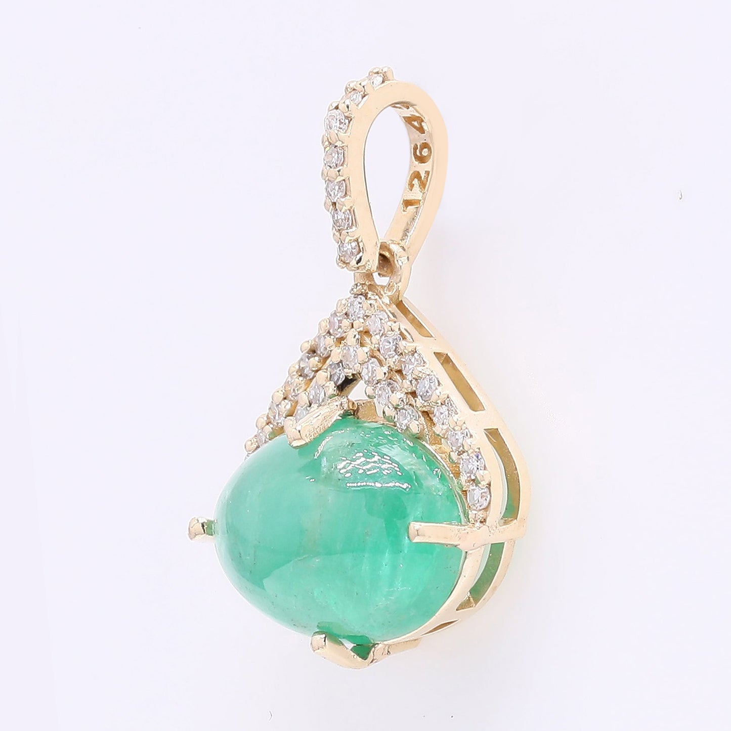 2.30 Ct Oval Cabochon Cut Natural Emerald 14K Gold Pendant