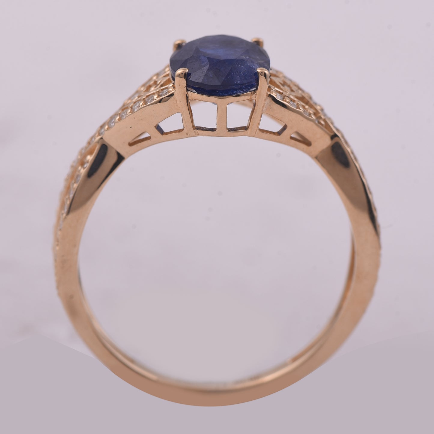 1.77 Ct Oval Mixed Cut Natural Sapphire 14K Gold Ring