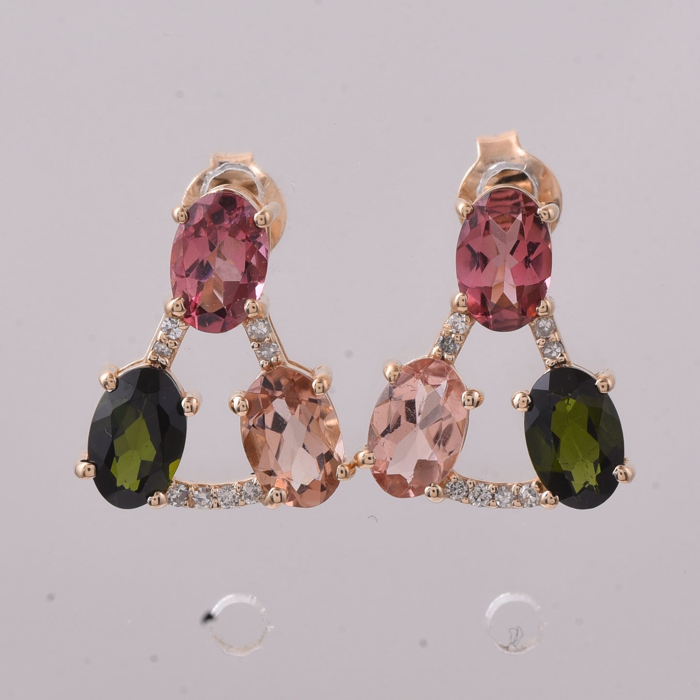 2.64 Ct Oval Mixed Cut Natural Tourmaline 14K Gold Earrings