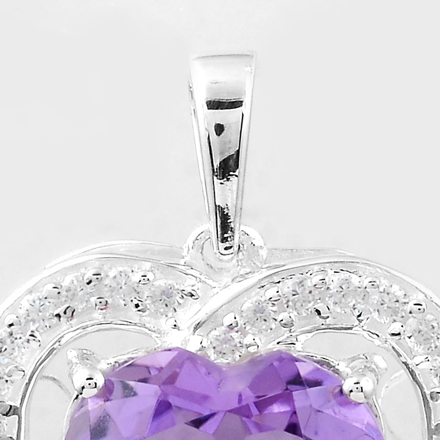 3.37 Ct Heart Amethyst, Cubic Zirconia 925 Sterling Silver Pendant