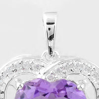 3.37 Ct Heart Amethyst, Cubic Zirconia 925 Sterling Silver Pendant