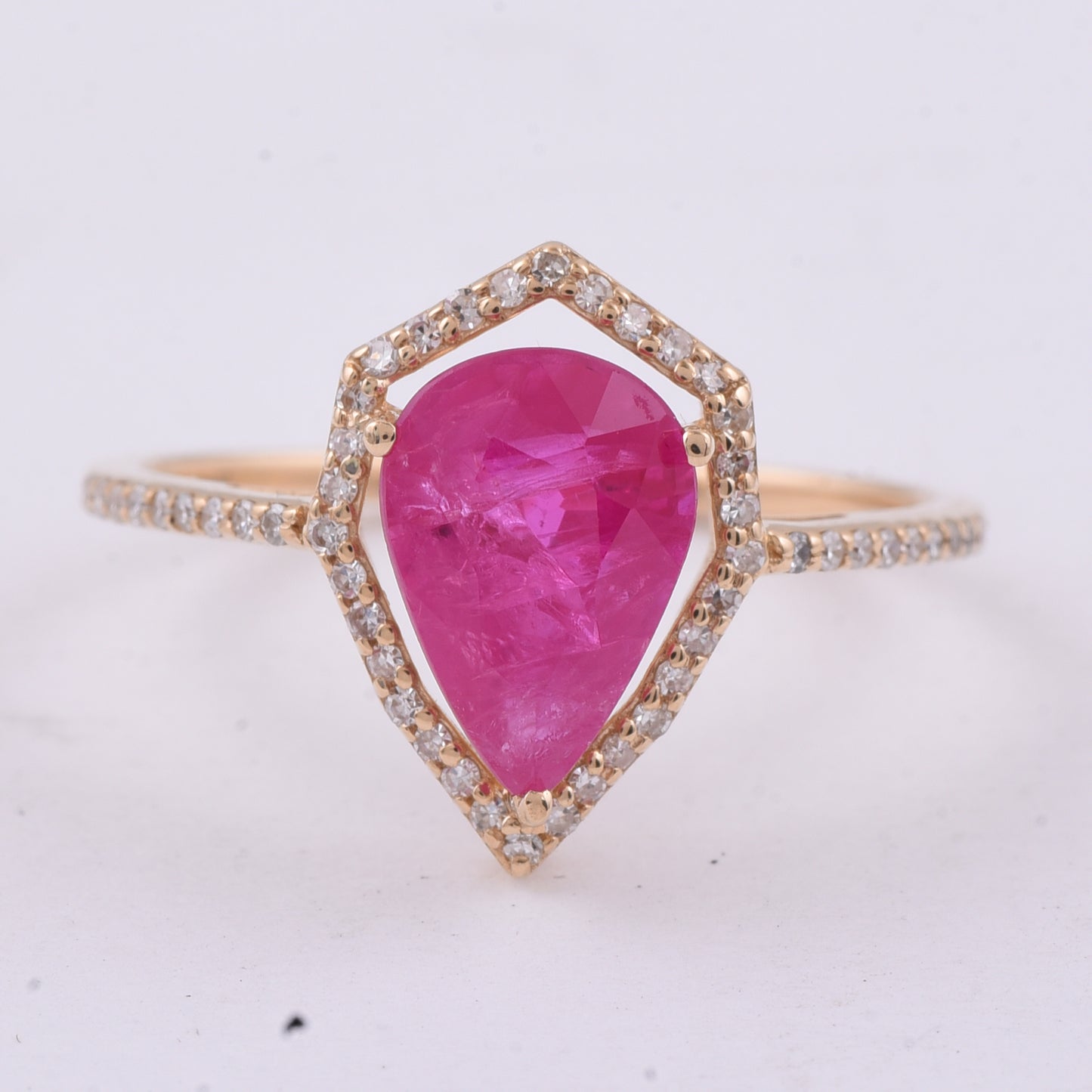 2.50 Ct Pear Natural Ruby 14K Gold Ring