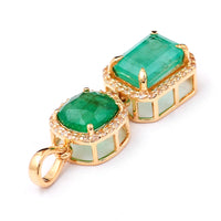 3.22 Ct Octagon Step Cut, Cushion Mixed Cut Natural Emerald 14K Gold Pendant