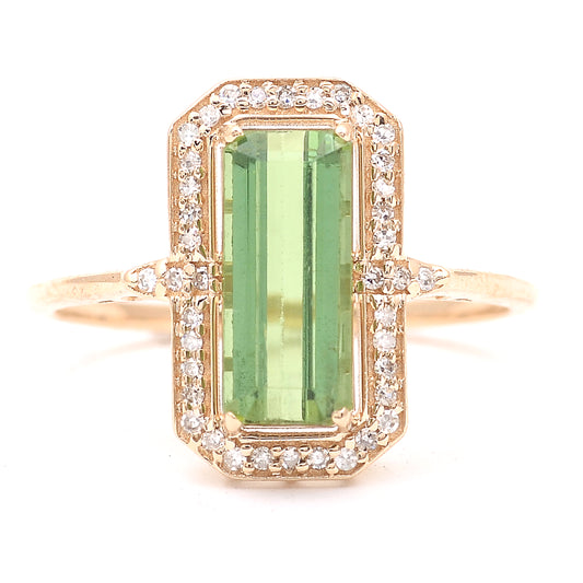 2.18 Ct Rectangle Step Cut Natural Tourmaline 14K Gold Ring