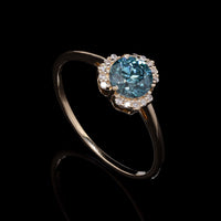 0.74 Ct Round Blue Diamond 14K Gold Ring