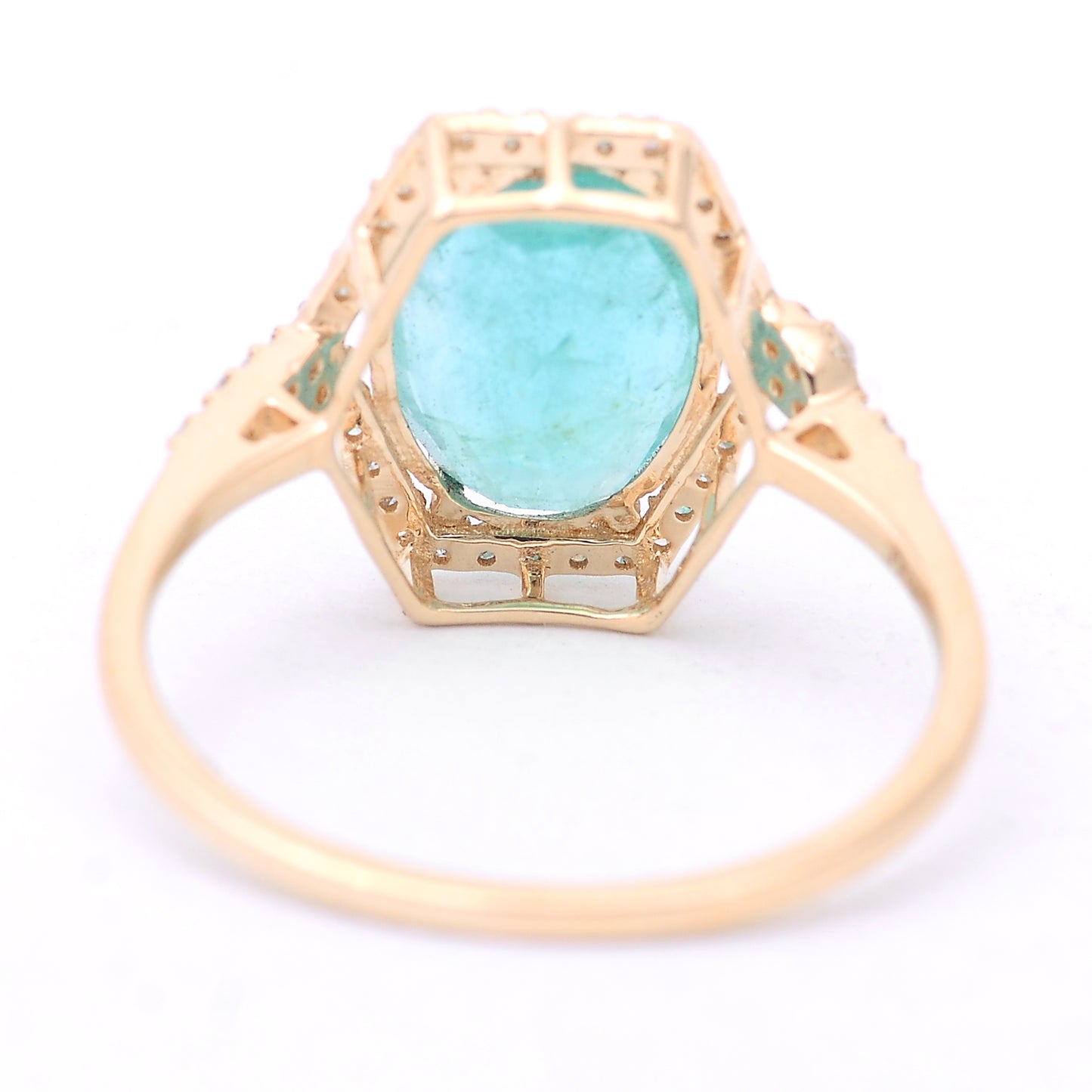 2.94 Ct Oval Mixed Cut Natural Emerald 14K Gold Ring