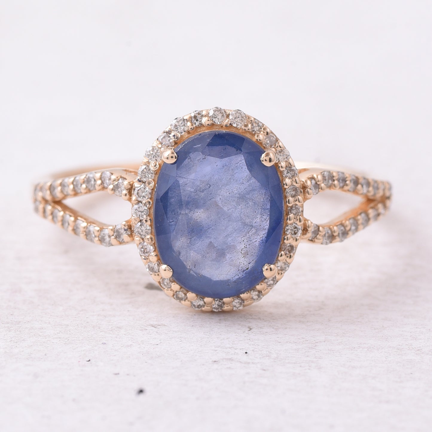 1.98 Ct Oval Mixed Cut Natural Sapphire 14K Gold Ring