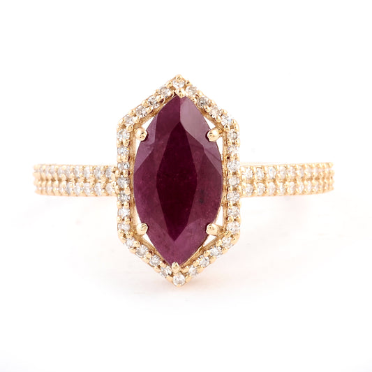 2.37 Ct Marquise Mixed Cut Natural Corundum Ruby 14K Gold Ring