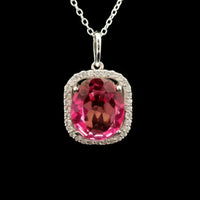 5.06 Ct Oval Pink Topaz, White Zircon 925 Sterling Silver Pendant