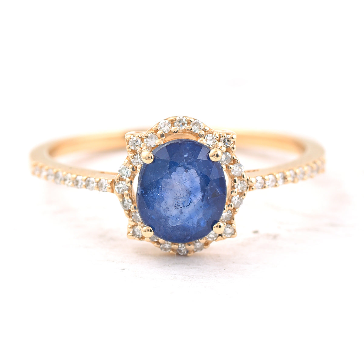 1.39 Ct Oval Mixed Cut Natural Sapphire 14K Gold Ring