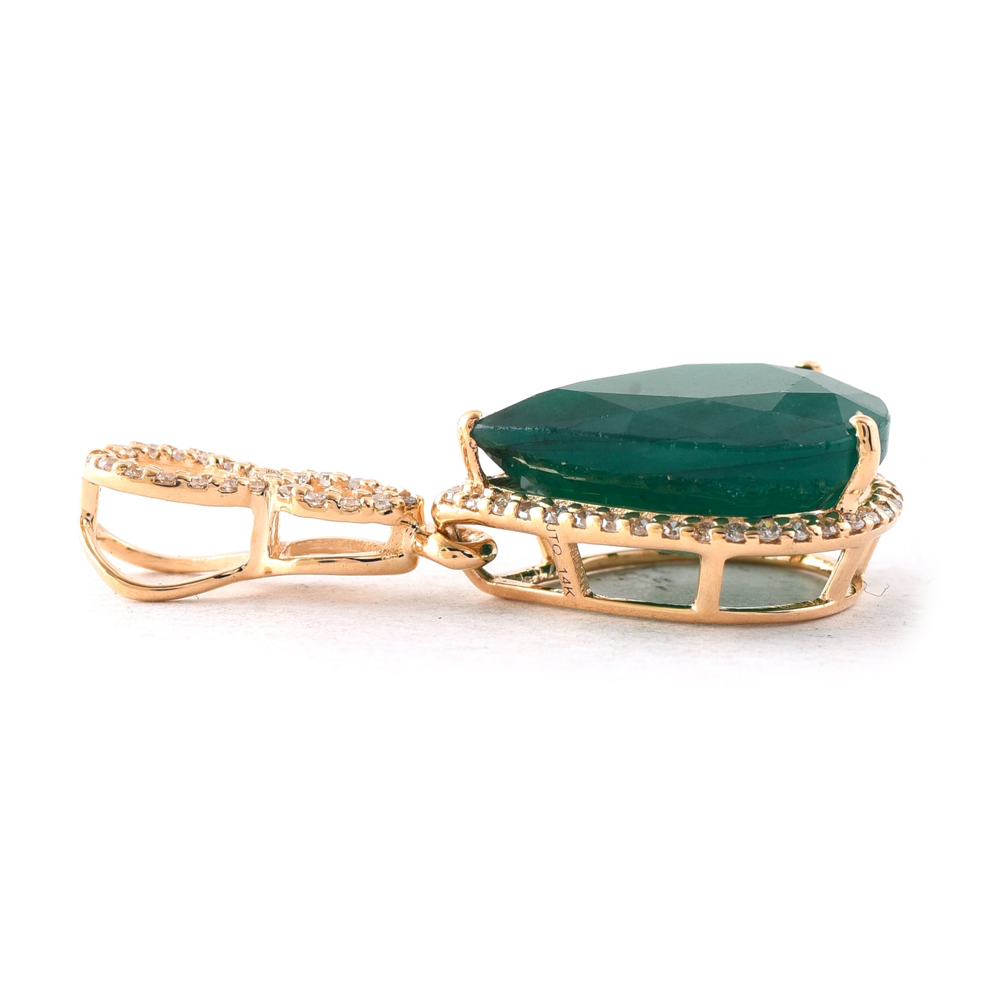 5.42 Ct Pear Mixed Cut Natural Emerald 14K Gold Pendant