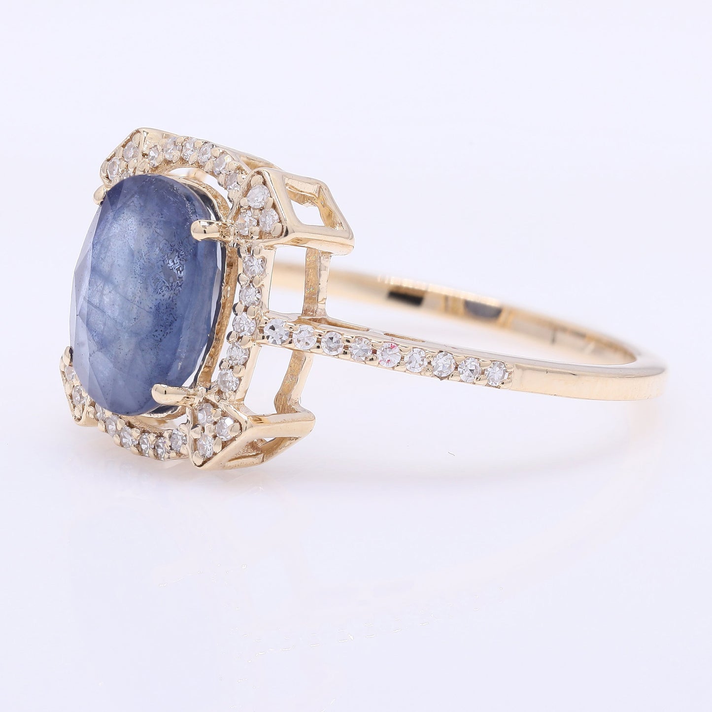 2.83 Ct Oval Mixed Cut Natural Sapphire 14K Gold Ring