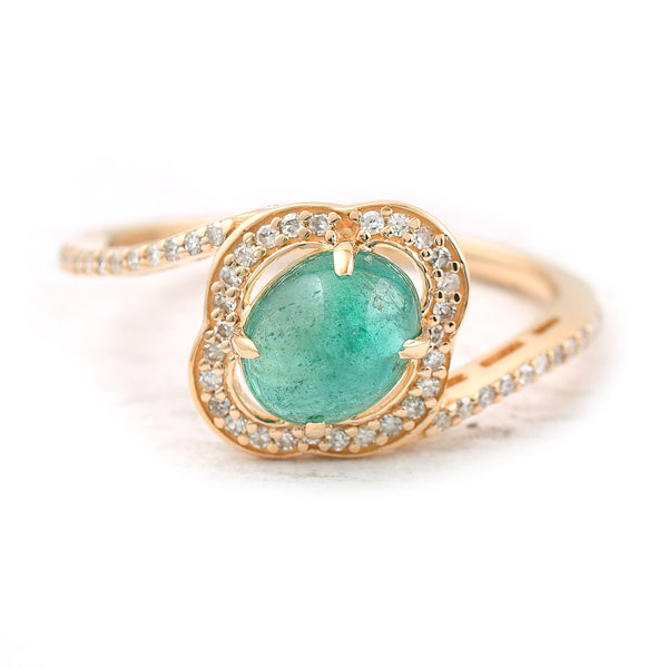 1.55 Ct Oval Cabochon Cut Natural Emerald 14K Gold Ring
