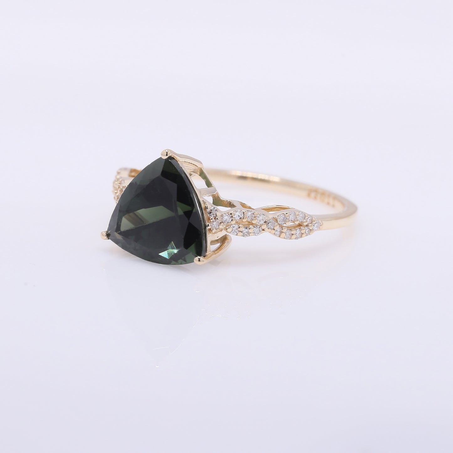 2.84 Ct Triangle Mixed Cut Natural Green Tourmaline 14K Gold Ring