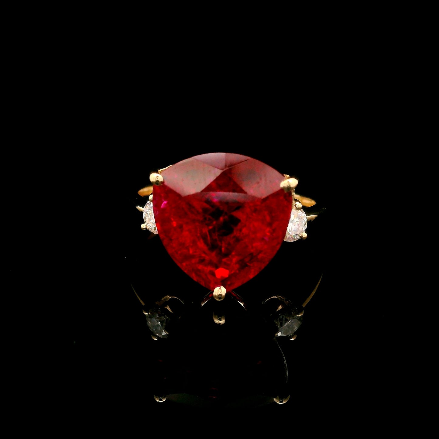 7.85 Ct Trillion Lab Grown Ruby 14K Gold Ring