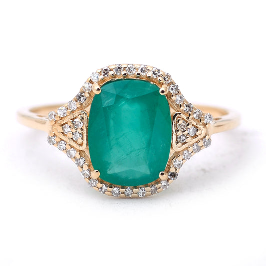 1.90 Ct Cushion Mixed Cut Natural Emerald 14K Gold Ring