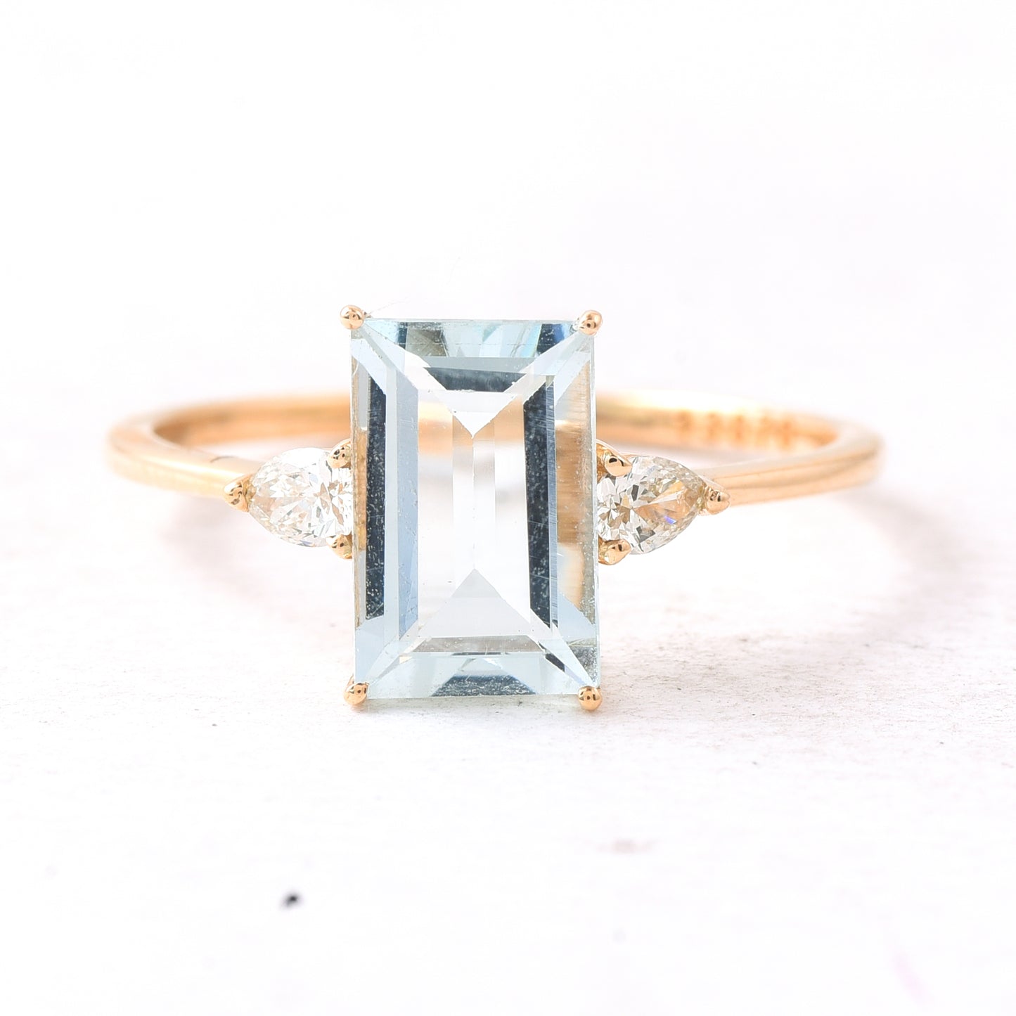 1.65 Ct Rectangle Step Cut Natural Aquamarine 14K Gold Ring