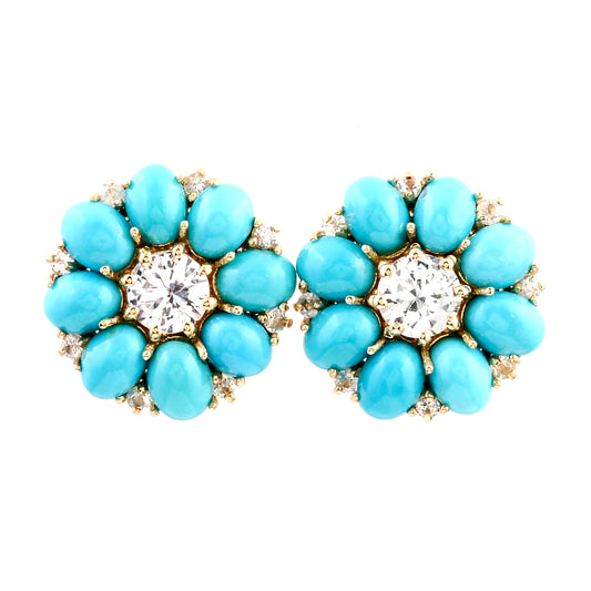 3.00 Ct Oval Cabochon Turquoise 14K Gold Earrings