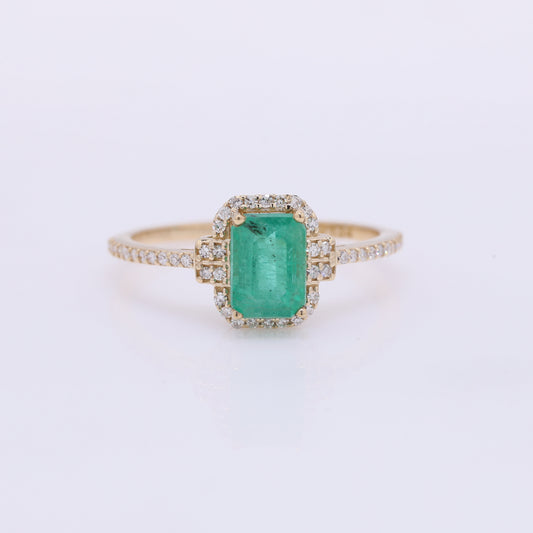 1.17 Ct Octagon Step Cut Natural Emerald 14K Gold Ring