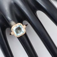 2.77 Ct Cushion Mixed Cut Natural Aquamarine 14K Gold Ring