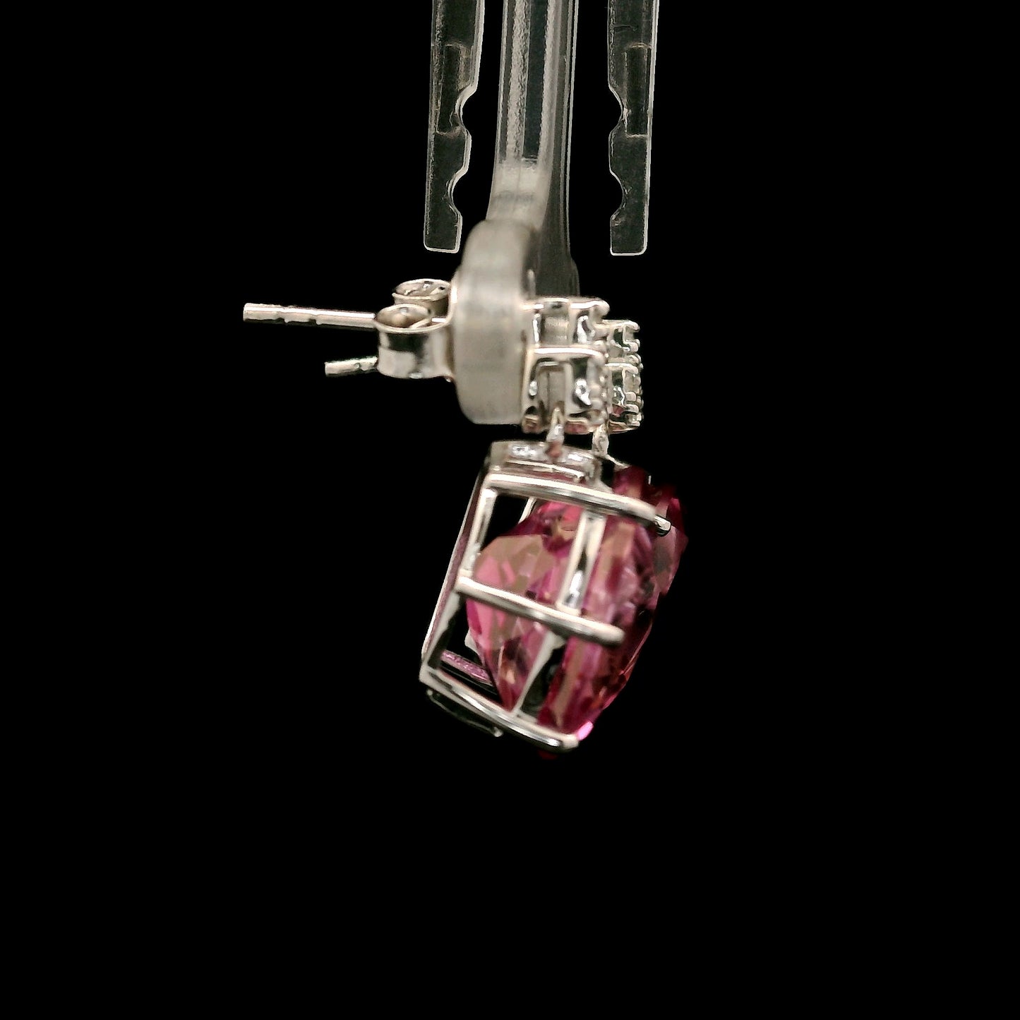 12.32 Ct Oval Pink Topaz, White Zircon 925 Sterling Silver Earrings