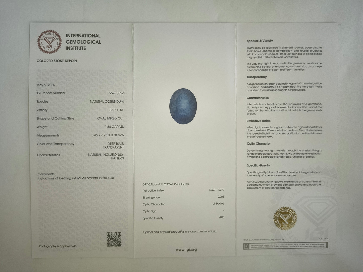 1.84 Natural Corundum Sapphire Oval Mixed Cut Gemstone
