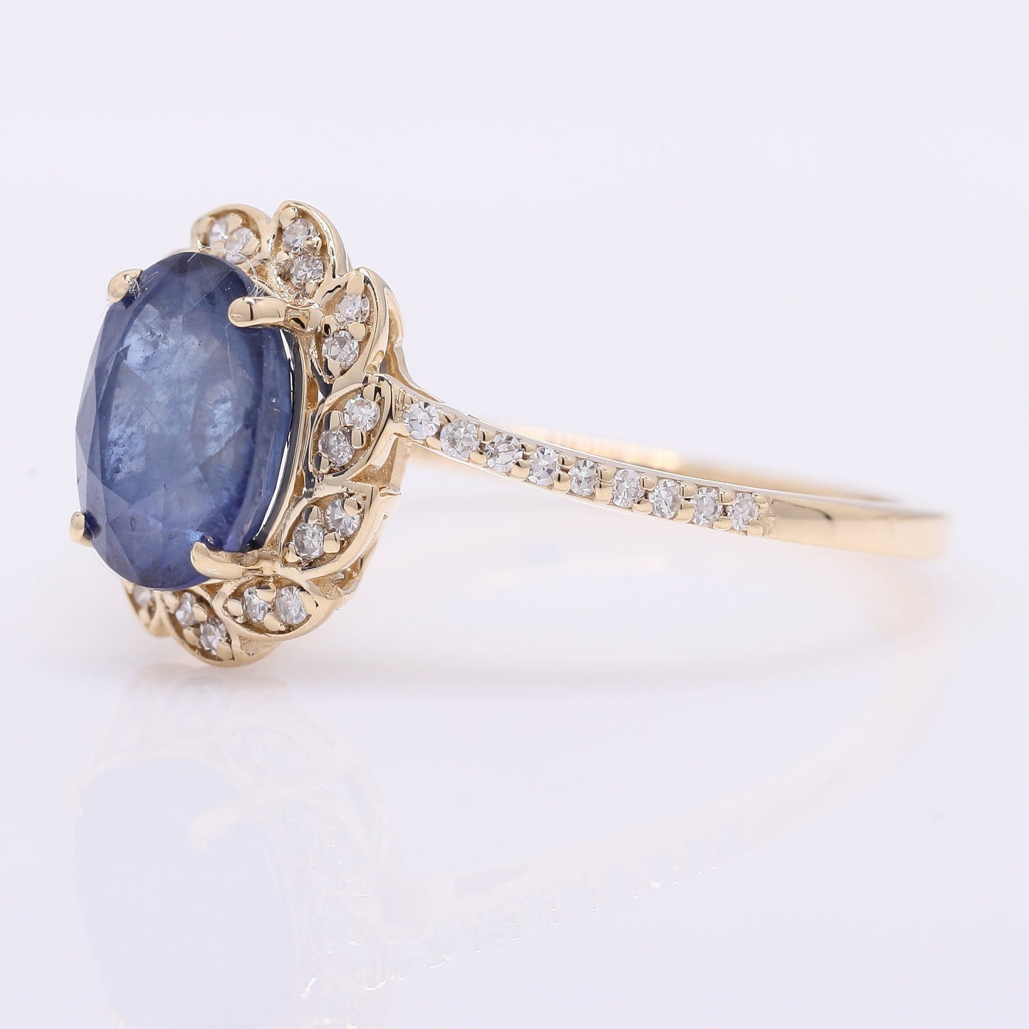 2.04 Ct Oval Mixed Cut Natural Sapphire 14K Gold Ring