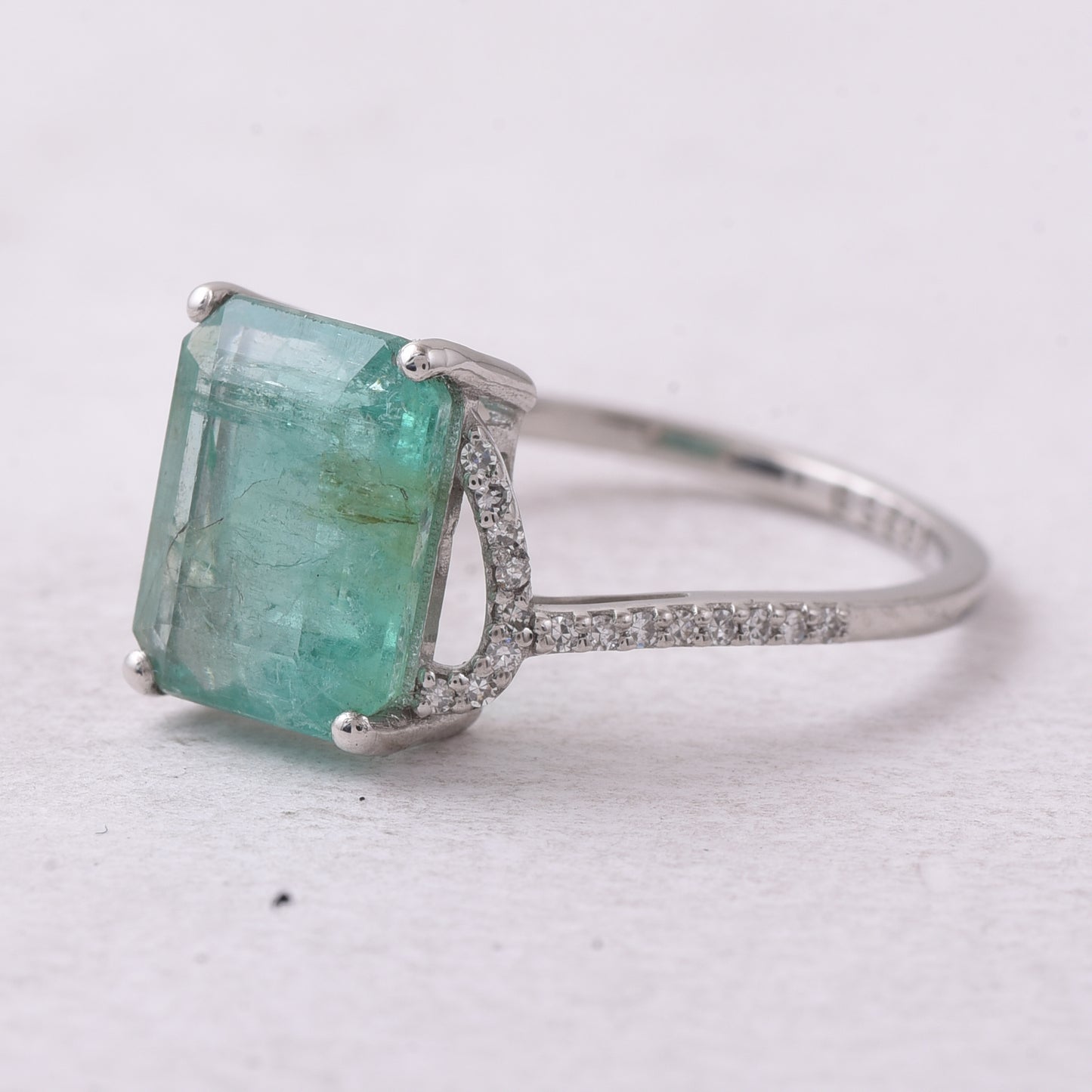 3.17 Ct Octagon Step Cut Natural Emerald 950 Platinum Ring